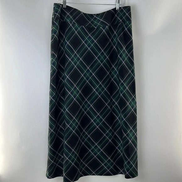 Covington Stretch A-Line Plaid Maxi Lined Skirt Size 12 NWT Navy/Green Side Zip